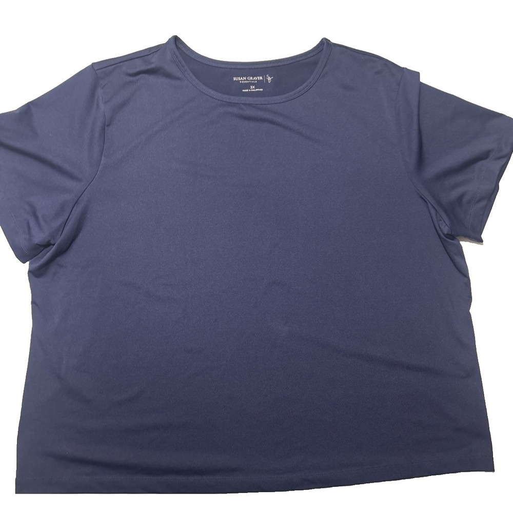 Susan Graver Women's Top Plus Size 3X Sleek Essentials Liquid Knit Navy Blue